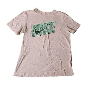 Nike Womens Graphic Tee Pink Green Cheetah Print Logo Short Sleeve Shirt Medium
